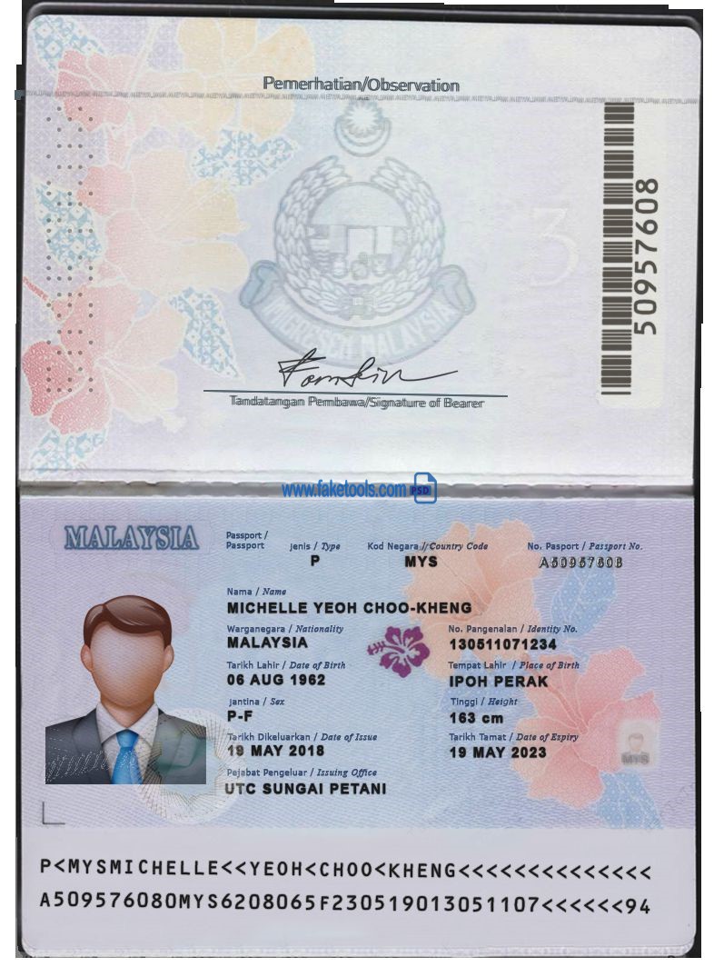 Malaysia passport psd template