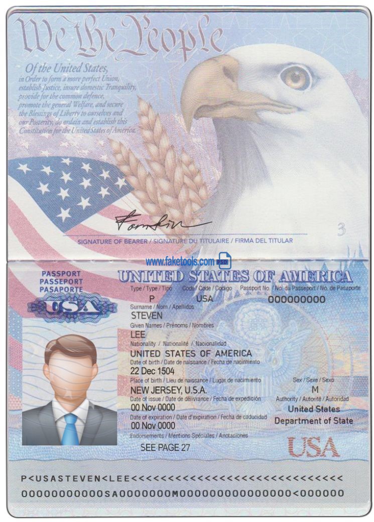 Editable blank US Passport template psd download