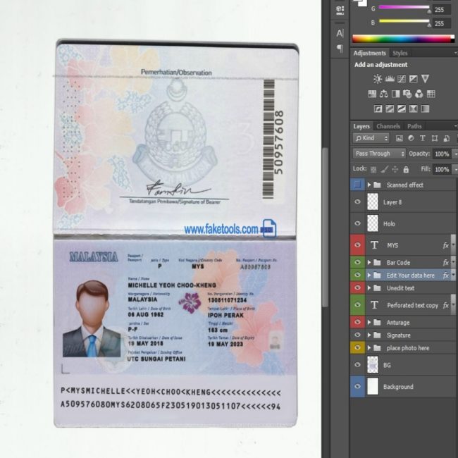 Malaysia passport psd template