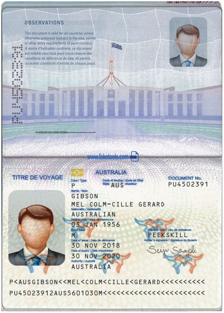 Australia Passport psd template