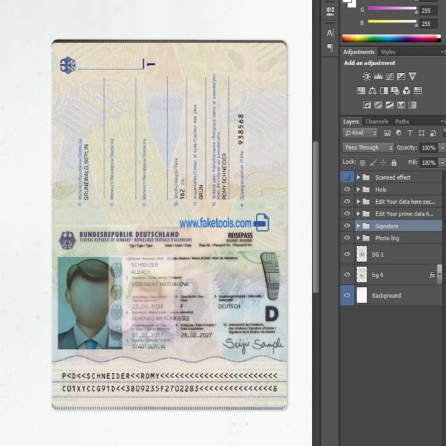 Germany passport psd template