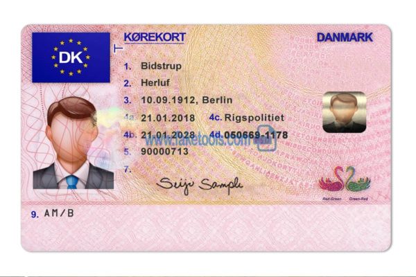 Denmark driver license Psd Template