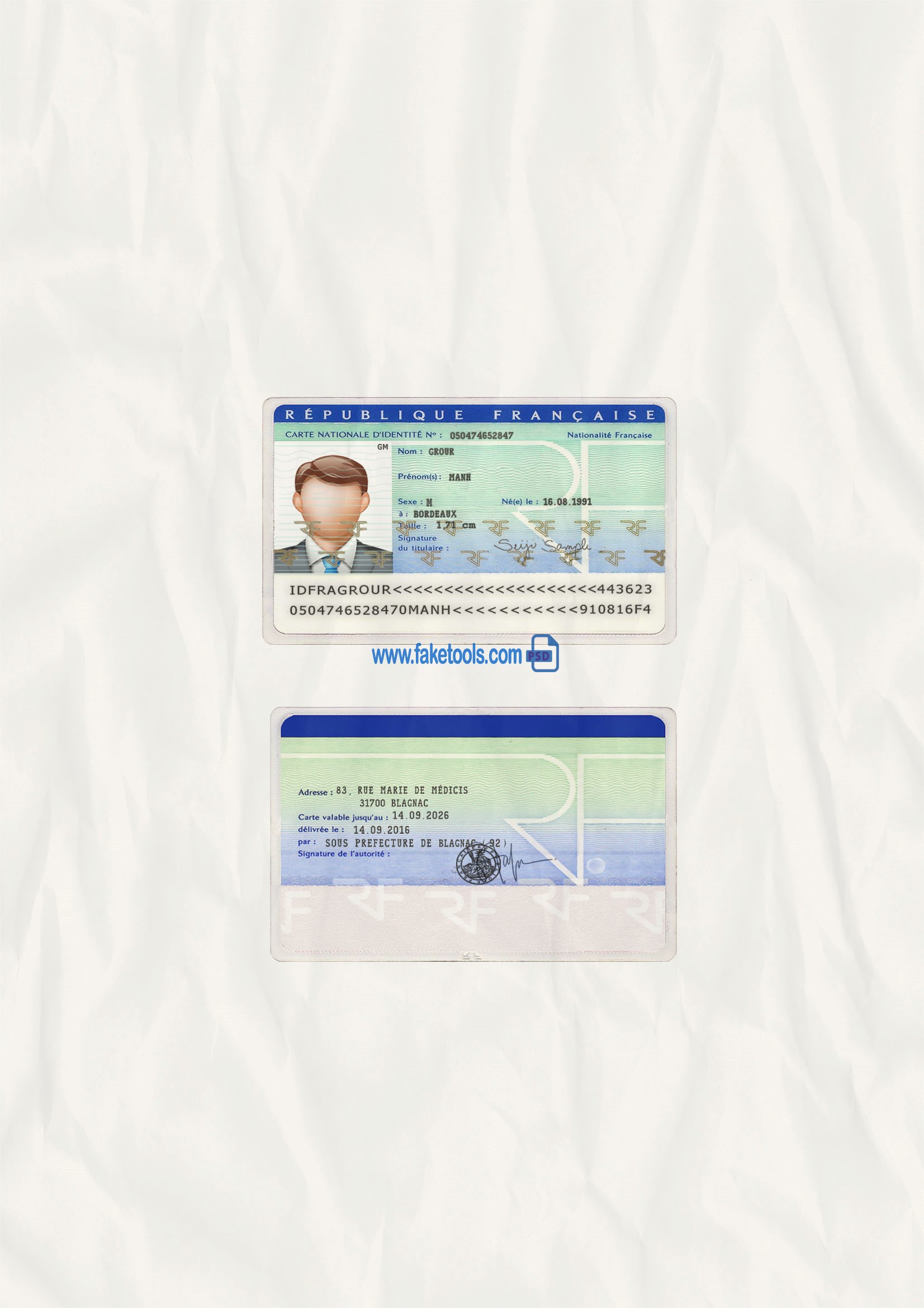 France ID Card Psd Template