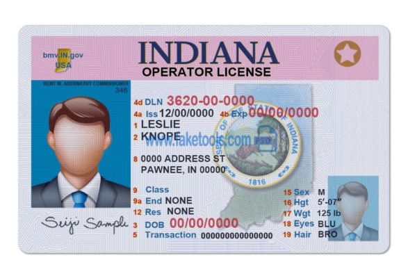 Editable blank Indiana drivers license template psd download