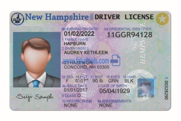 New Hampshire driver license Psd Template