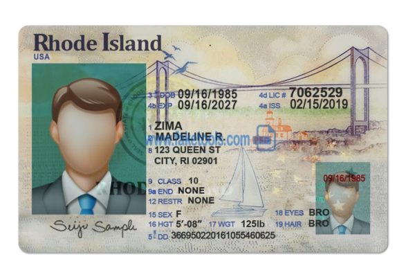 Rhode Island driver license Psd Template