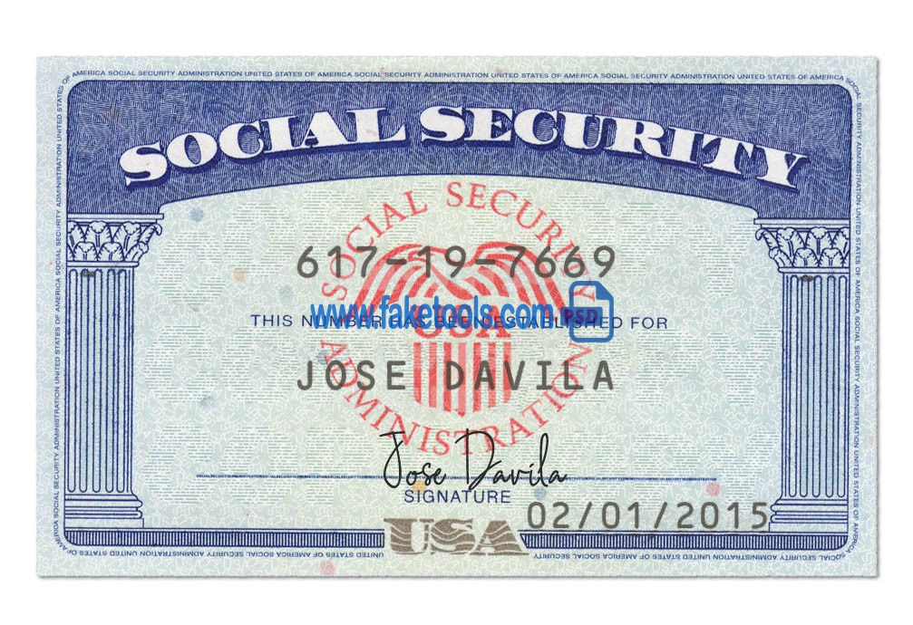 US Social Security Number card SSN Template psd