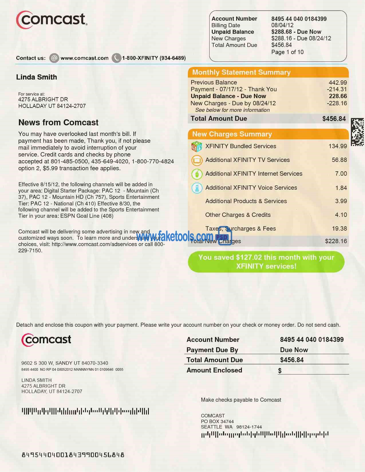 US Utility Bill psd template -1: US Proof address psd template -1: Comcast bill psd template