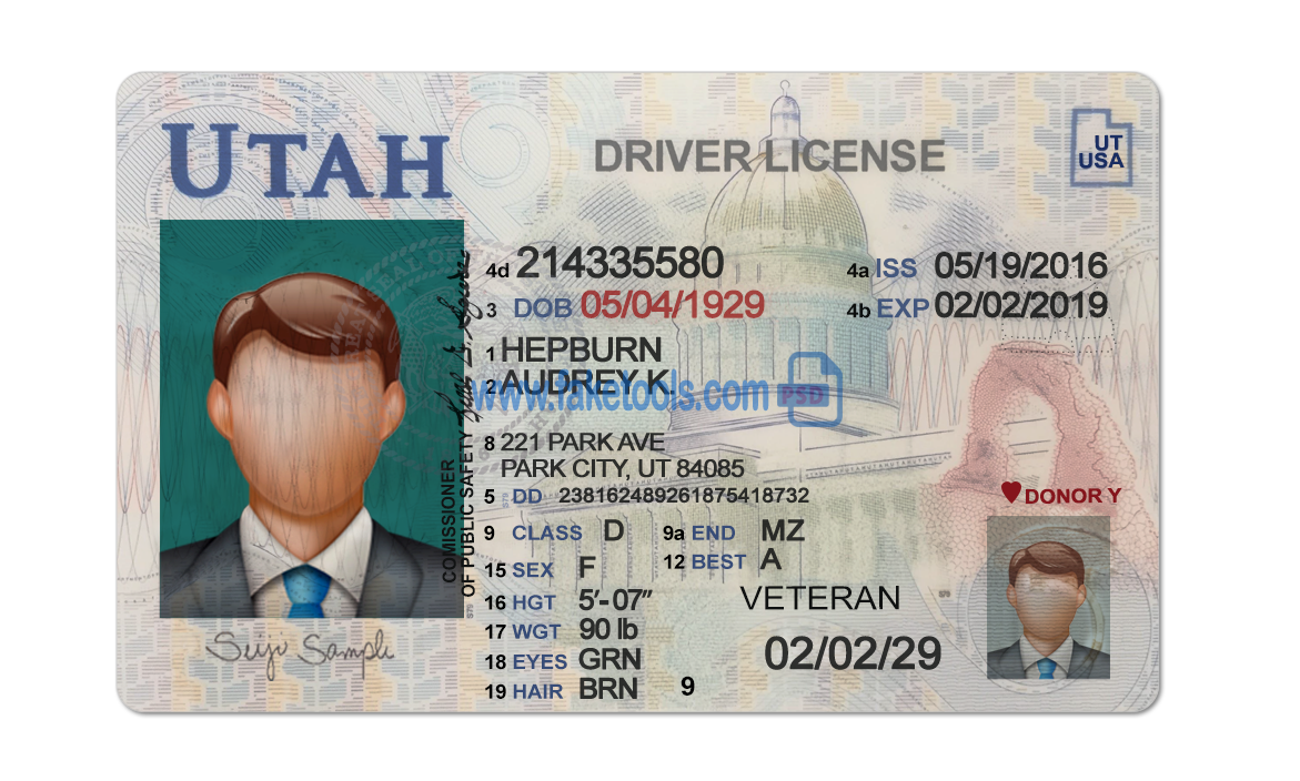 Editable blank Utah drivers license template psd download