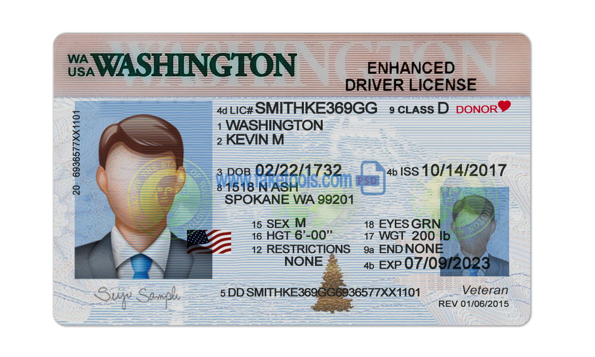 Editable blank Washington drivers license template psd download