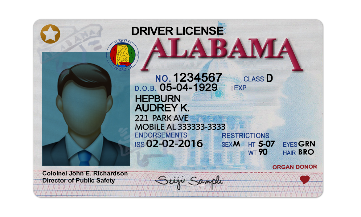 Editable blank Alabama drivers license template psd download