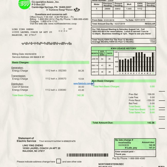 USA Electric Bill : USA Utility Bill : USA Proof of Address Psd template