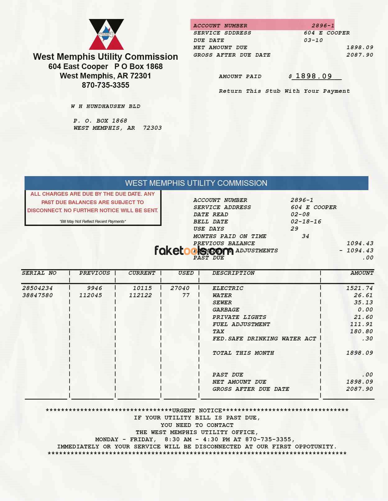 Arkansas Utility Bill psd Template: Arkansas Proof of address psd template