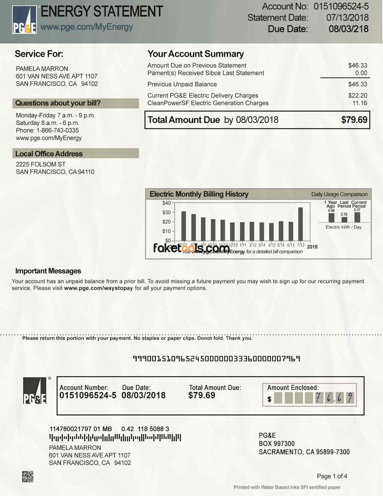 California Utility Bill psd Template: California Proof of address psd template