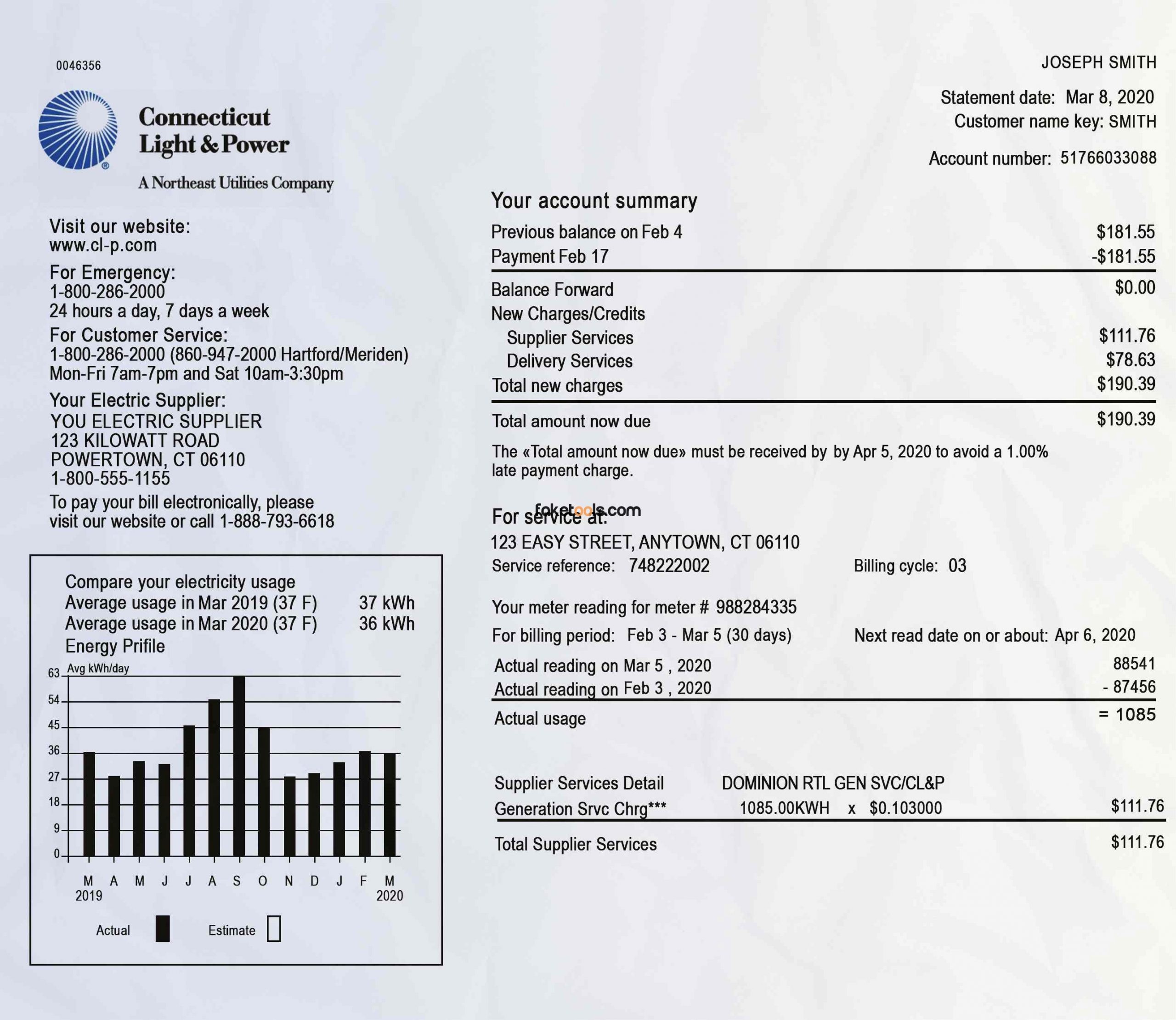 Connecticut Utility Bill psd Template: Connecticut Proof of address psd template