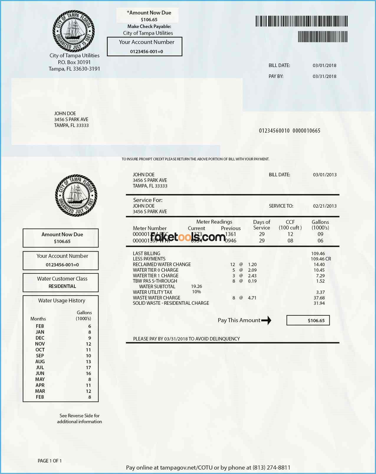 Florida Utility Bill psd Template: Florida Proof of address psd template