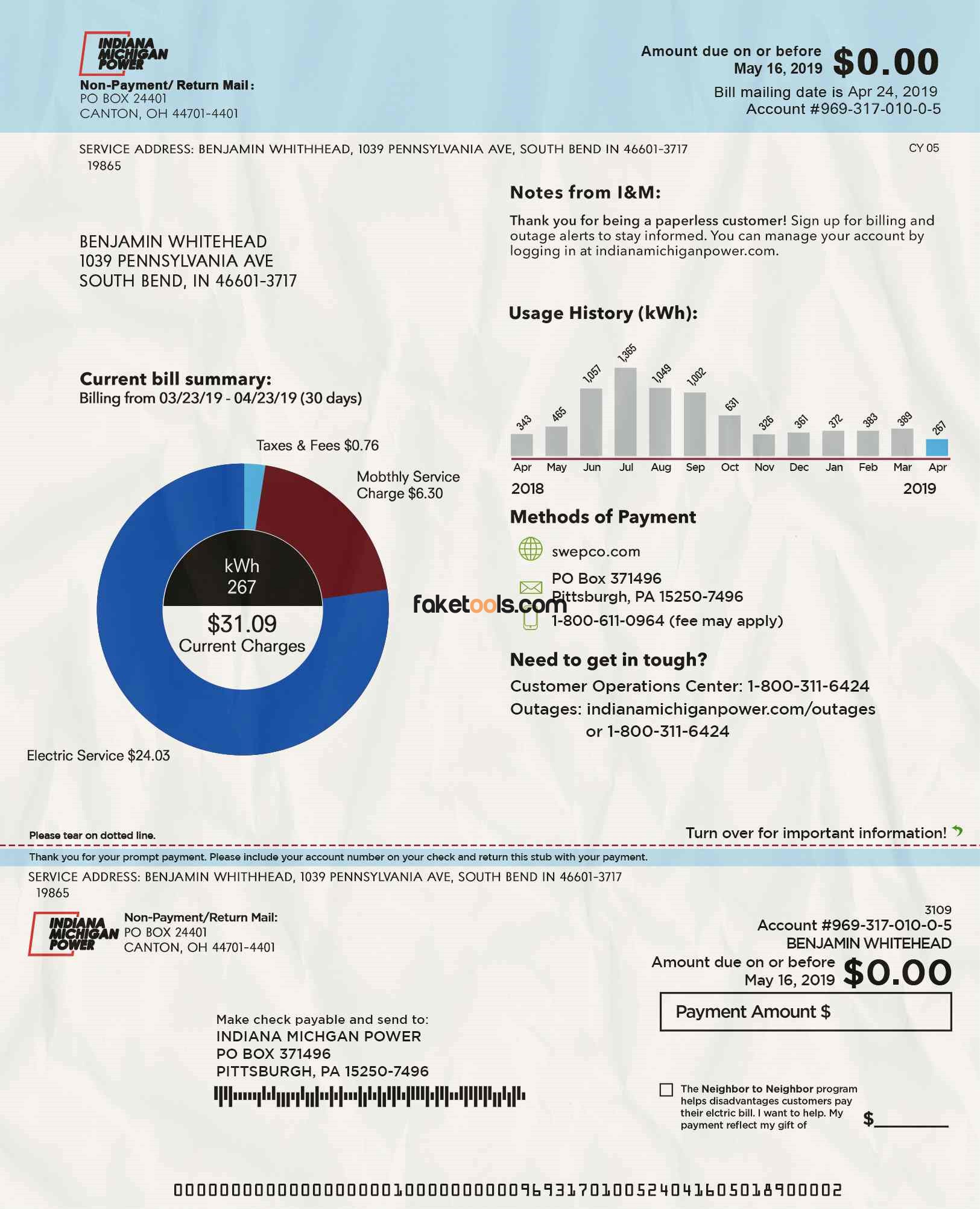 Indiana Utility Bill psd Template: Indiana Proof of address psd template