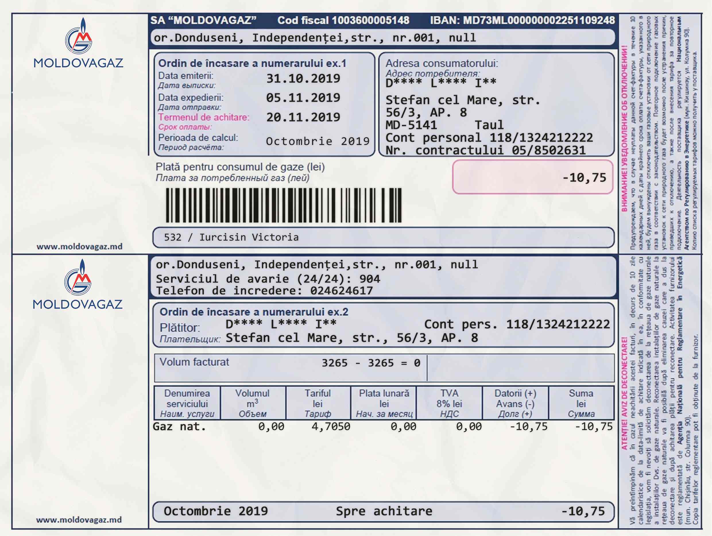 Moldova Utility Bill psd Template: Moldova Proof of address psd template