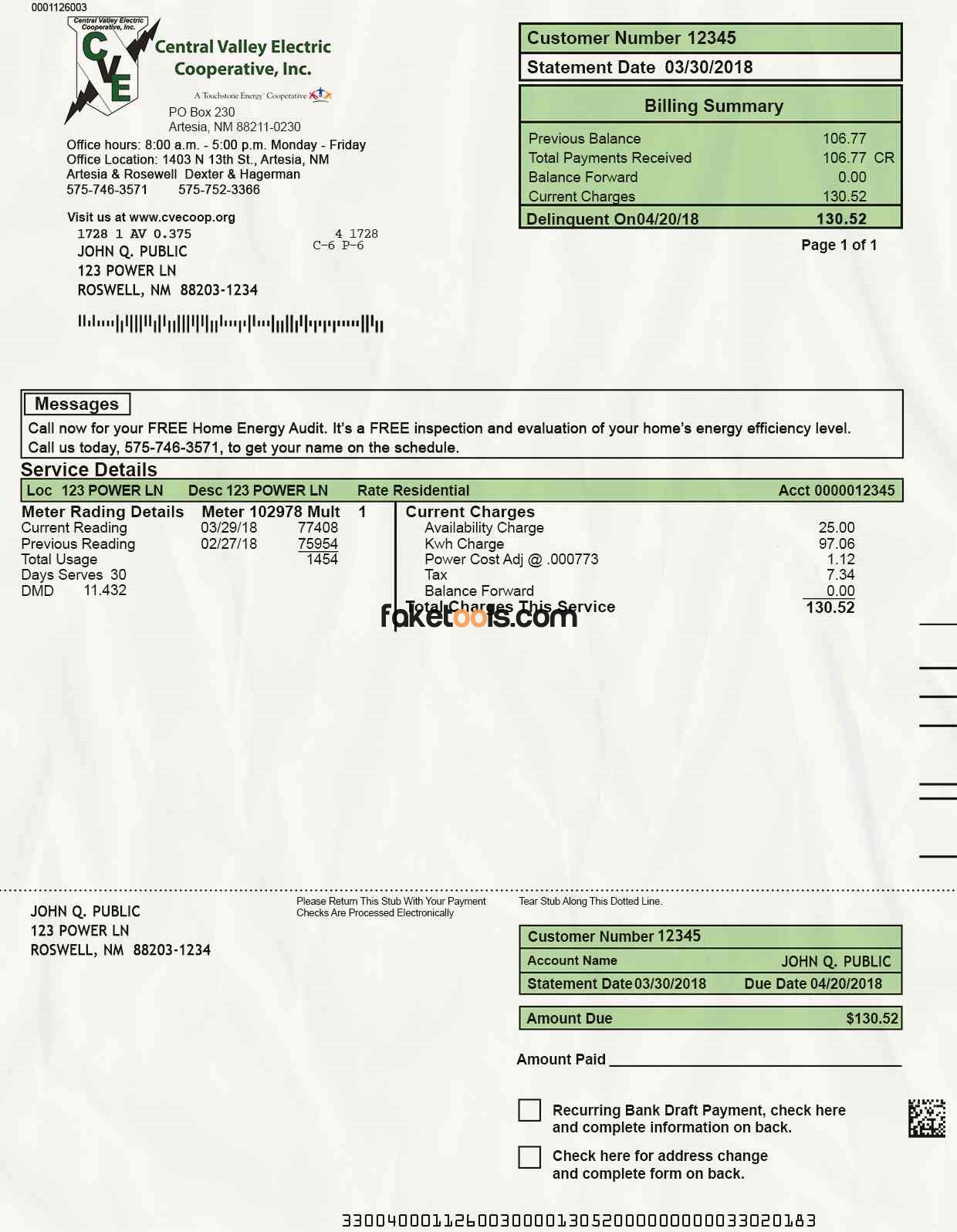 New Mexico Utility Bill psd Template: New Mexico Proof of address psd template