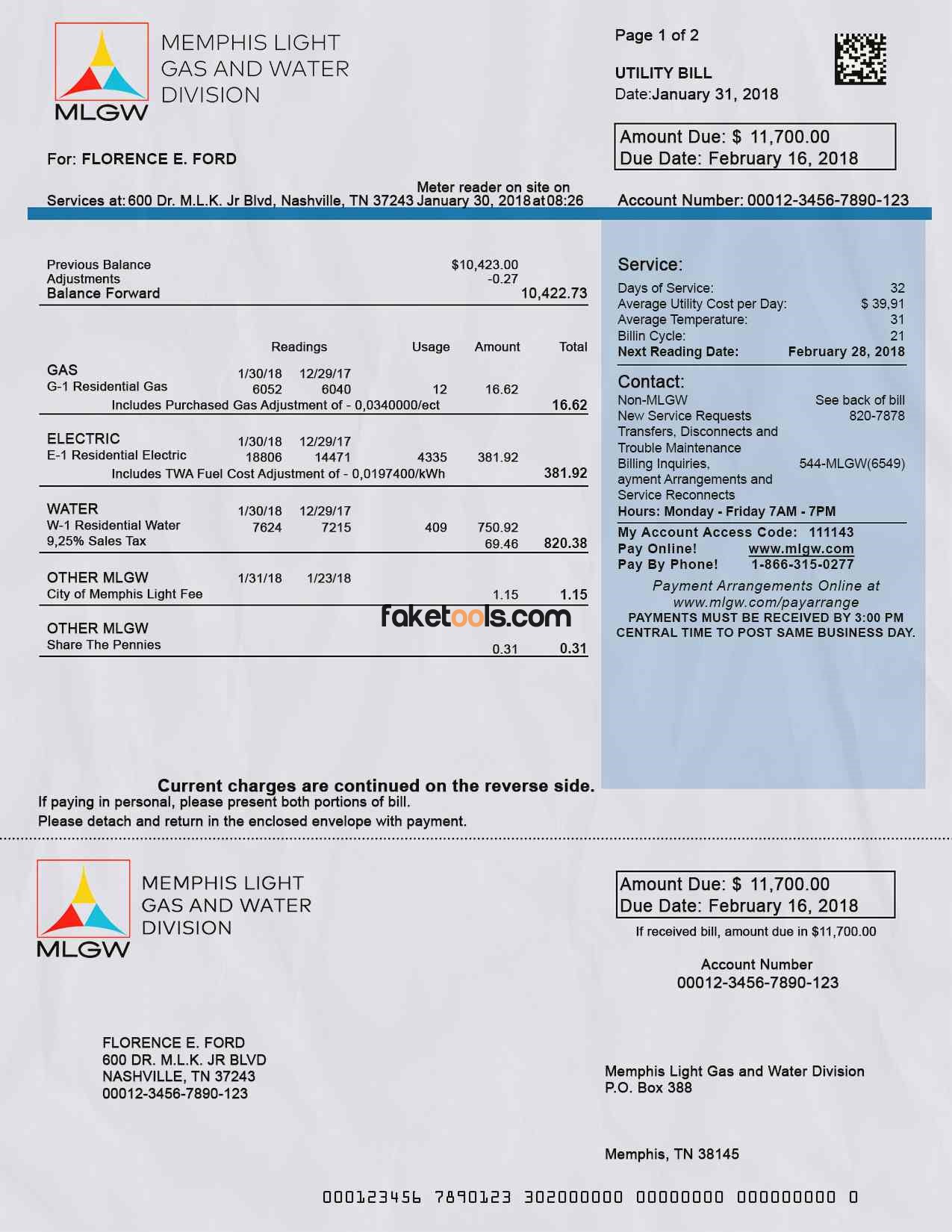 Tennessee Utility Bill psd Template: Tennessee Proof of address psd template