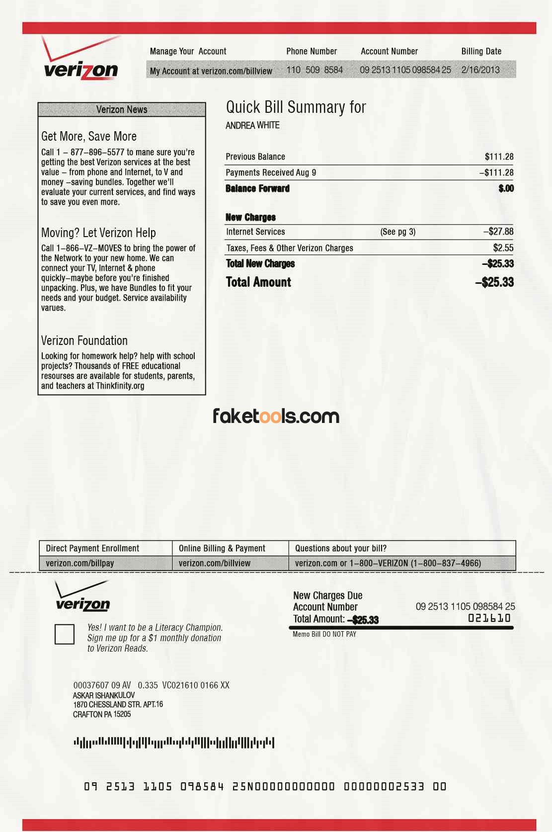 Verizon Utility Bill psd Template: Verizon Proof of address psd template