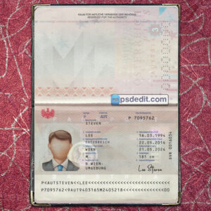 Editable blank Austria Passport Template Psd download