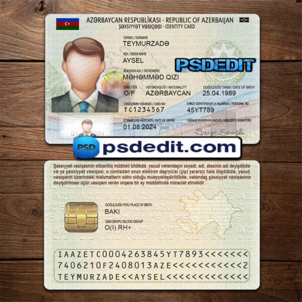 Editable blank Azerbaijan ID Card Template Psd download