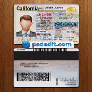 Editable blank California drivers license template psd download