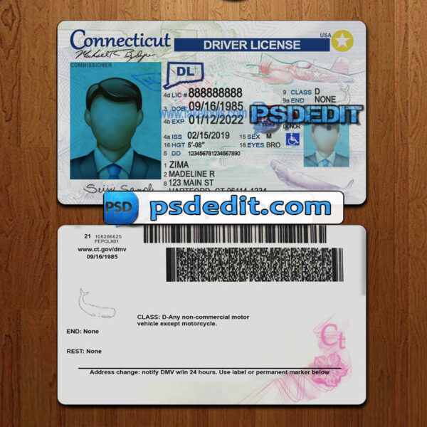 Editable blank Connecticut drivers license template psd download