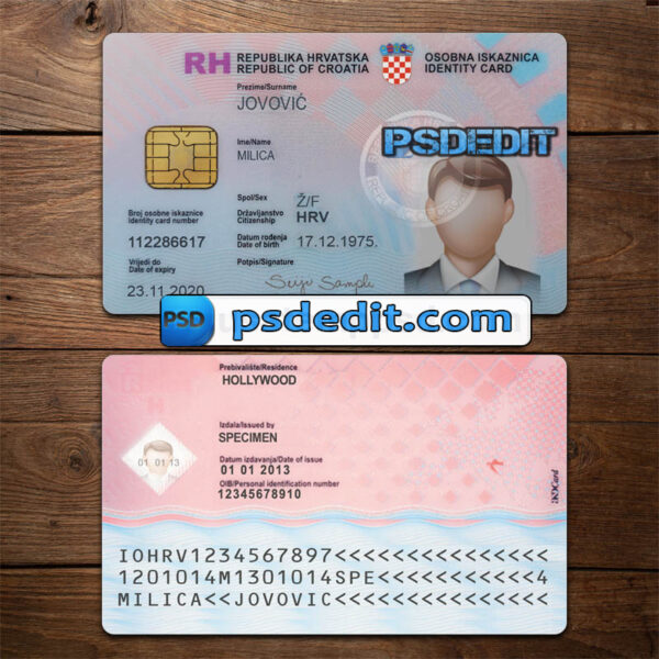 Editable blank Croatia ID Card Template Psd download