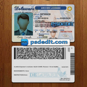 Editable blank Delaware drivers license template psd download