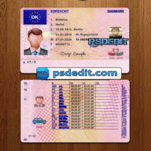 Editable blank Denmark drivers license template psd download