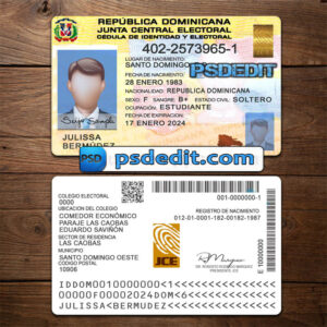 Editable blank Dominican Republic ID Card Template Psd download