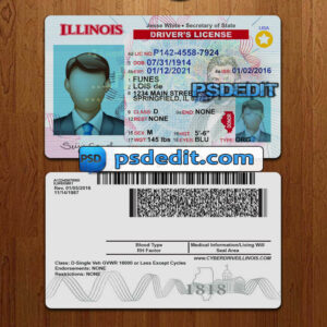 Editable blank Illinois drivers license template psd download