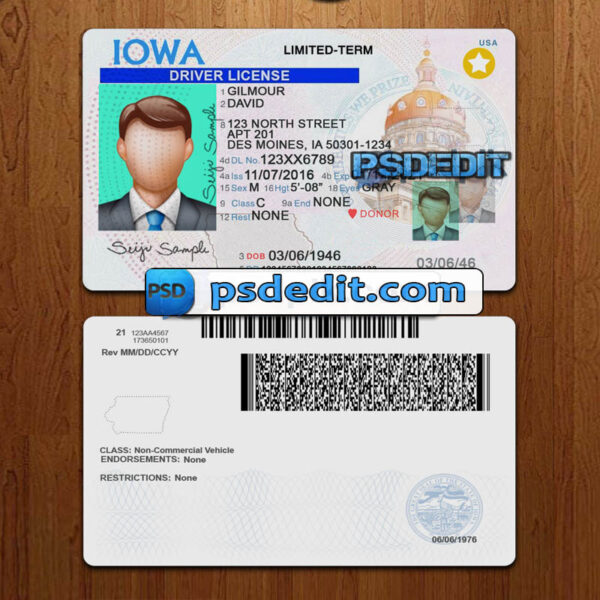 Editable blank Iowa drivers license template psd download