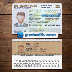 Editable blank Ireland ID Card Template Psd download