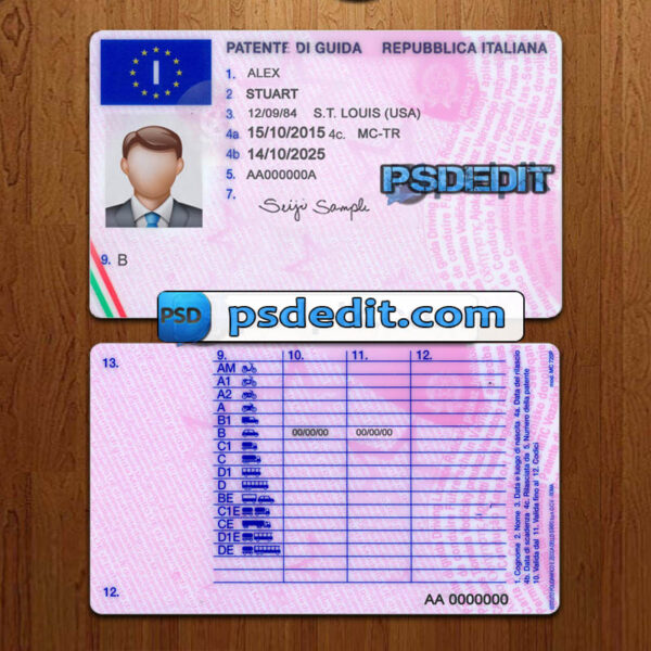 Editable blank Italy drivers license template psd download