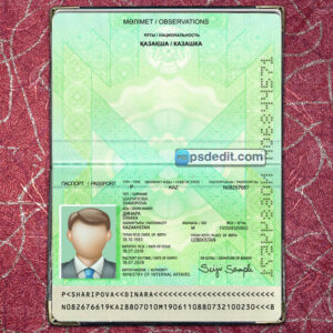 Editable blank Kazakhstan Passport Template Psd download