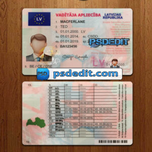 Editable blank Latvia drivers license template psd download