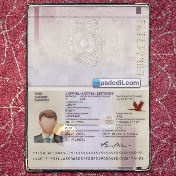 Editable blank Latvia Passport Template Psd download