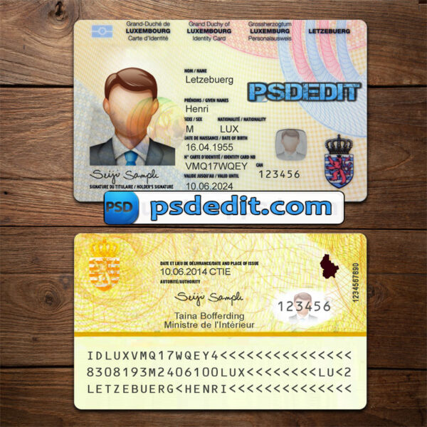 Editable blank Luxembourg ID Card Template Psd download