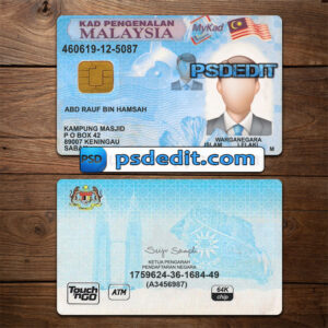 Editable blank Malaysia ID Card Template Psd download