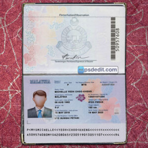 Editable blank Malaysia Passport Template Psd download (V1)