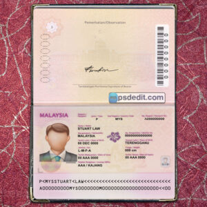 Editable blank Malaysia Passport Template Psd download (V2)