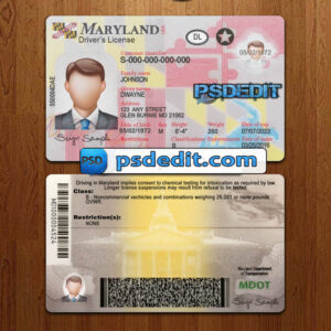 Editable blank Maryland drivers license template psd download