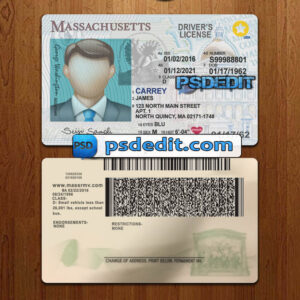 Editable blank Massachusetts drivers license template psd download