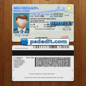 Editable blank Michigan drivers license template psd download