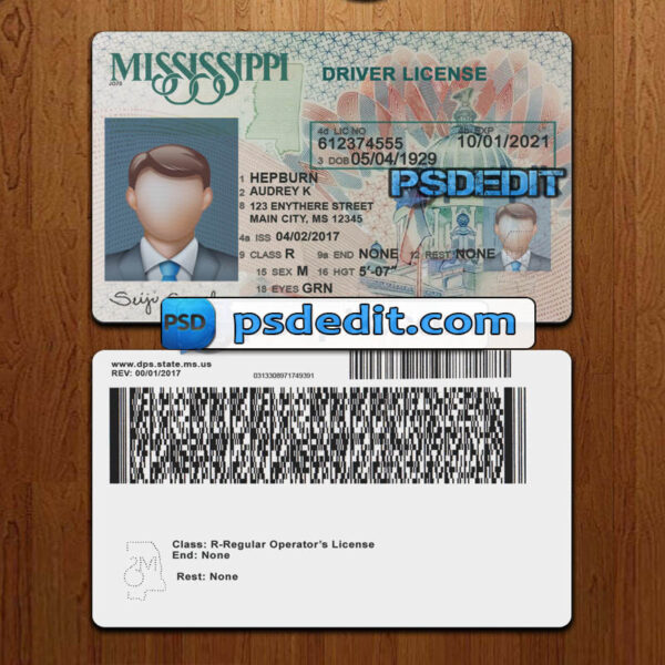 Editable blank Mississippi drivers license template psd download