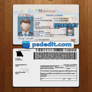 Editable blank Missouri drivers license template psd download