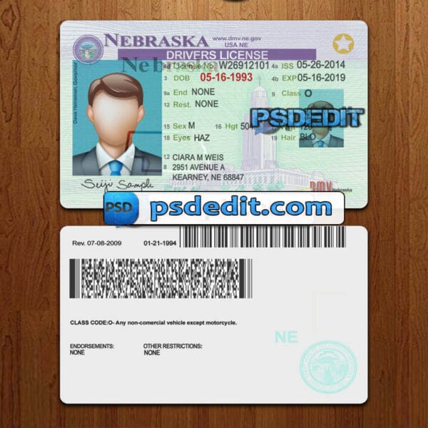 Editable blank Nebraska drivers license template psd download